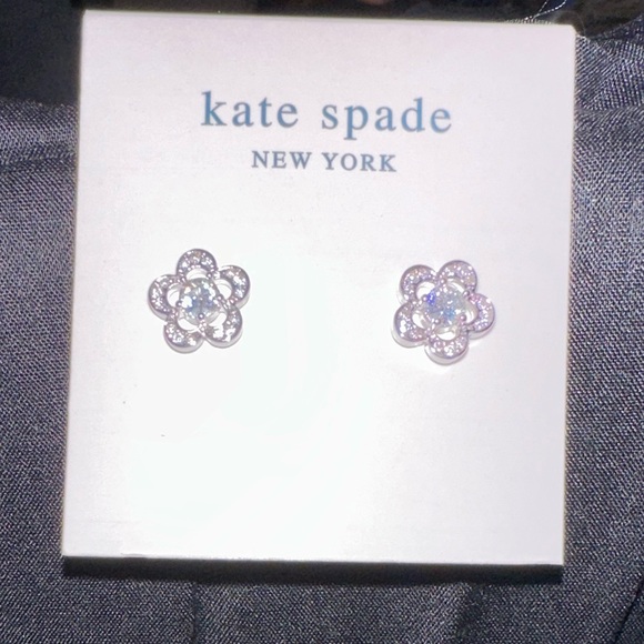 NWT Kate Spade New York Silver Crystal Flower Earrings - Picture 6 of 7